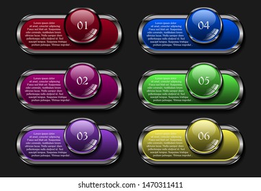Infographic metallic button glossy six steps
