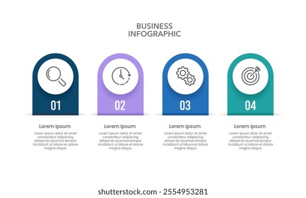 Infographic milestone 4 steps to success. Business presentation, Plan, Strategy, Report and Data. Vector illustration.