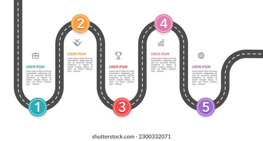Infographic Milestone timeline roadmap 5 points to success. Vector illustration.