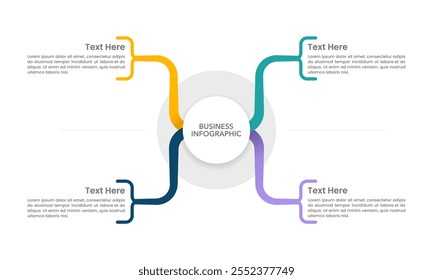 Infographic Mind Map 4 Opções para Gestão de Negócios. Apresentação, dados, informações, organização e estratégia. Ilustração vetorial.