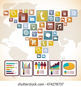 infographic mobile apps application online icon set. Colorful and flat design. Vector illustration