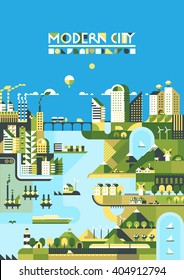 Infographic - Modern City, Industry, Ecosystem And Travel. Flat Design