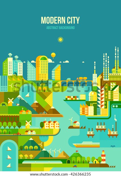 Infographic - modern city, industry, ecosystem and\
travel. Flat\
design