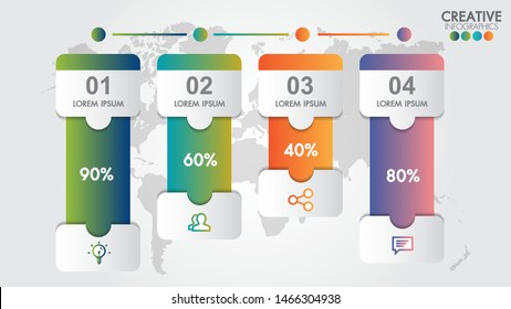 Infographic modern design vector template for business percentage with 4 steps or options illustrate a strategy.Can be used for workflow layout, diagram, annual report, web design, team work.
