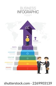 Infographic Modern Stair template for business. 5 steps Timeline, element diagram arrow and topics, presentation vector infographic.