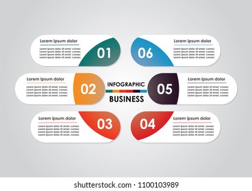 Info-graphic Modern Template for Business with six steps multi-Colours design, labels design, Vector info-graphic element, Flat style vector illustration EPS 10.