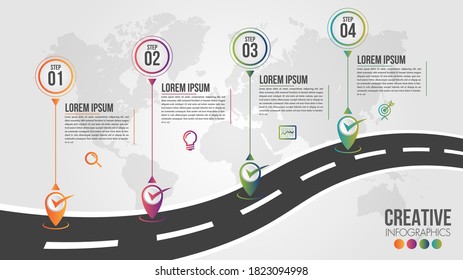 Infographic modern timeline design vector template for business with 4 steps or options illustrate a strategy. Can be used for workflow layout, diagram, annual report, web design, team work.