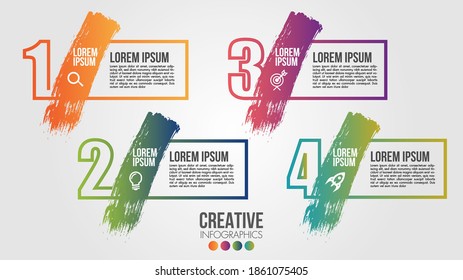 Infografik-moderne Timeline-Design-Vektorvorlage für Unternehmen mit 4 Schritten oder Optionen illustrieren eine Strategie. Kann für Workflow-Layout, Diagramm, Jahresbericht, Web-Design, Teamarbeit verwendet werden.