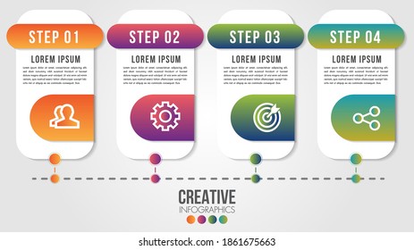 Plantilla de vector de diseño de línea de tiempo moderna e infográfica para empresas con 4 pasos o opciones ilustran una estrategia. Se puede utilizar para diseño de flujo de trabajo, diagrama, informe anual, diseño web, trabajo en equipo.