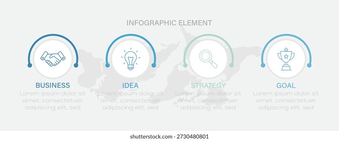 Infografía. Ilustración vectorial moderna para la visualización de procesos empresariales. Diseño de infografía de línea de tiempo con círculo para la Plantilla empresarial. Vector 4 pasos.