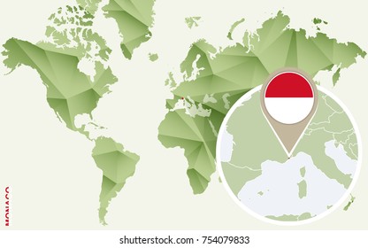 Infographic for Monaco, detailed map of Monaco with flag. Vector Info graphic green map.
