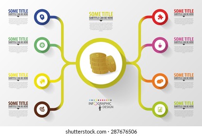 Infographic. Money. Colorful circle with icons. Vector