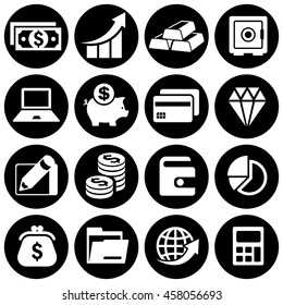 Infographic money symbol set in grey vector illustration, dollar, arrow, coin icon in round