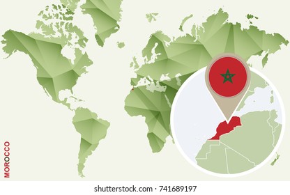 Infographic for Morocco, detailed map of Morocco with flag. Vector Info graphic green map.