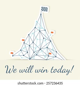 Infographic motivation graph sticker with checkered flag on mountain