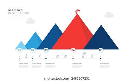 Infographic Mountain Business growth design template. concept 5 steps to success, Business mountain vector illustration