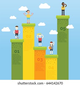 Infographic with mountain hill and people on the top