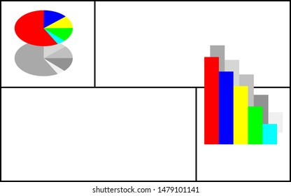 infographic multi colors circle and multi colors bar graph on sqaure line background