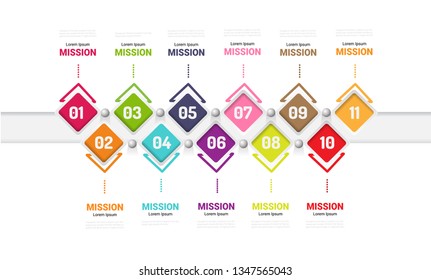 Infographic My Maps Design Template With Numbers 11 Step, Option Can Be Used For Workflow Layout, Diagram, Number Step Up Options.