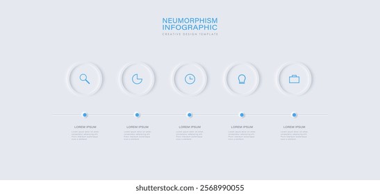 Infographic in neumorphism style. Business concept with 5 options or steps. Timeline process.