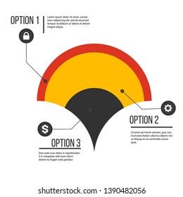 Infographic Number 1, 2, 3 Flat Layout, infographic chart in circular shape with three options or steps. Vector illustration isolated on white background.