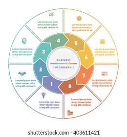  Infographic numbered eight position Area chart ring chart pie chart