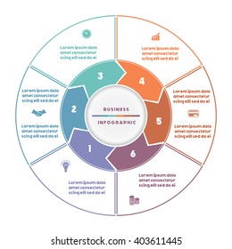  Infographic numbered six position Area chart ring chart pie chart 