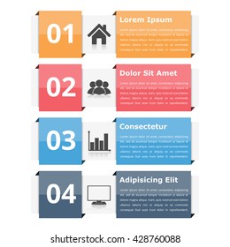 Infographic objects with numbers, icons and text, infographic design elements for workflow, flowchart, steps or options, vector eps10 illustration