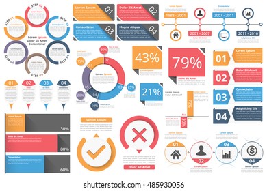 Infographic objects for presentation, workflow-circle diagram, bar graph, pie chart, process diagram, timeline, objects with percents and text, business infographic elements, vector eps10 illustration