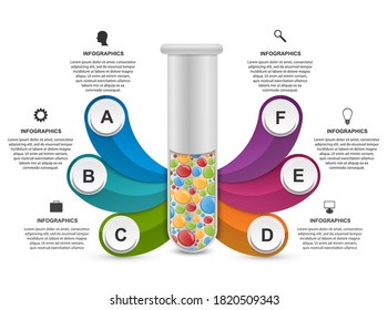 Infographic on science and medicine in the form of test tubes. Design elements. 