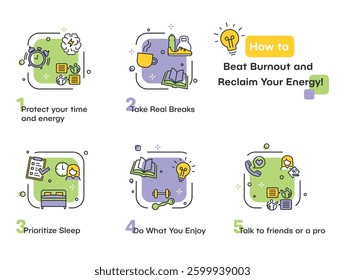 Infographic on strategies to overcome burnout and restore energy levels with effective tips and tricks