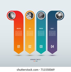 Infographic options banner. 4 vertical arrows pointing down. Vector background. Can be used for web design, diagram, chart, graph, step options, business report