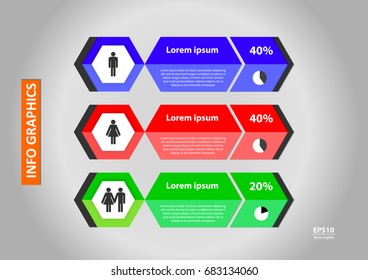 Infographic options banner. Vector layout for business infographics with human icons and design elements. Abstract background with 3 steps, parts, stages, processes.