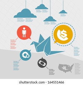 infographic origami bird