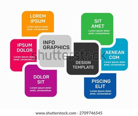 Infographic with overlapping rounded squares and icons, ideal for business, presentation, or data visualization. Vector illustration.