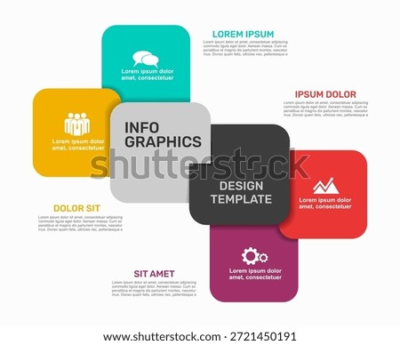 Infographic with overlapping rounded squares and icons, ideal for business, presentation, or data visualization. Vector illustration.