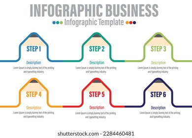 Infographic pencil templates with 6 Step or Six 6 options for Business Vector Illustration.