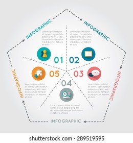 Infographic pentagon. Template for  diagram, graph, presentation and round chart. Business concept with 5 options, parts, steps or processes on the white background.