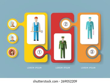 Infographic people of different professions. Flat design illustration