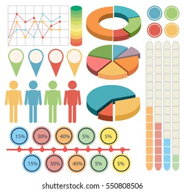 Infographic With People And Graphs In Four Colors Illustration