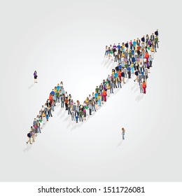 Infographic of People standing in the form of inclining arrow