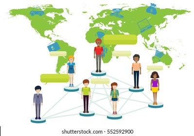 Infographic with people and world map illustration