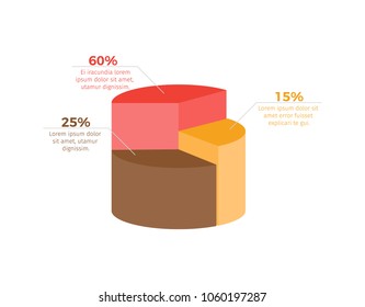 Infographic with percentage and additional information placed by each sector, visual means of presenting info on vector illustration