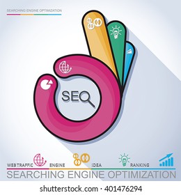 Infographic perfect search engine optimization. Concept with OK hand, vector