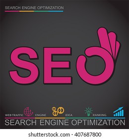 Infographic perfect search engine optimization. Concept with OK hand, vector