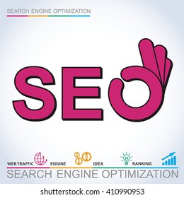 Infographic perfect search engine optimization. Concept with OK hand, vector
