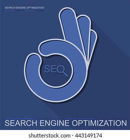 Infographic perfect search engine optimization. Concept with OK hand, vector