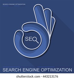 Infographic perfect SEO - search engine optimization. Concept with OK hand, vector