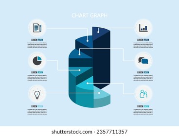 Opciones del gráfico circular infográfico 6. Para contenido, diagrama, diagrama de flujo, pasos, partes, infografía de línea de tiempo, flujo de trabajo, gráfico.