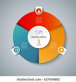 Infographic Pie Chart Circle Template With 3 Options. Can Be Used As Cycle Diagram, Graph, Web Banner, Workflow Layout